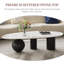 Table basse moderne 54 po avec base en acier inoxydable noir, plateau en pierre frittée blanche, forme libre-89911990