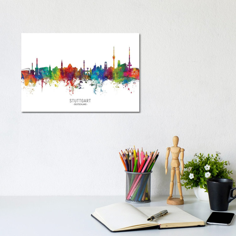 Stuttgart Deutschland Skyline by Michael Tompsett - Wrapped Canvas Painting, 20.32 cm H x 30.48 cm W