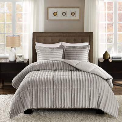 Faux Fur Comforter - Grey , , Transcendental Sleep With Shams Gentle Cycle Washable