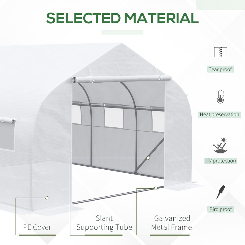 Serre de jardinage 12 pi x 10 pi 7 pi, structure en acier galvanisé, blanc, avec des fenêtres en filet pour des conditions idéales pour les plantes en acier, croissance optimale