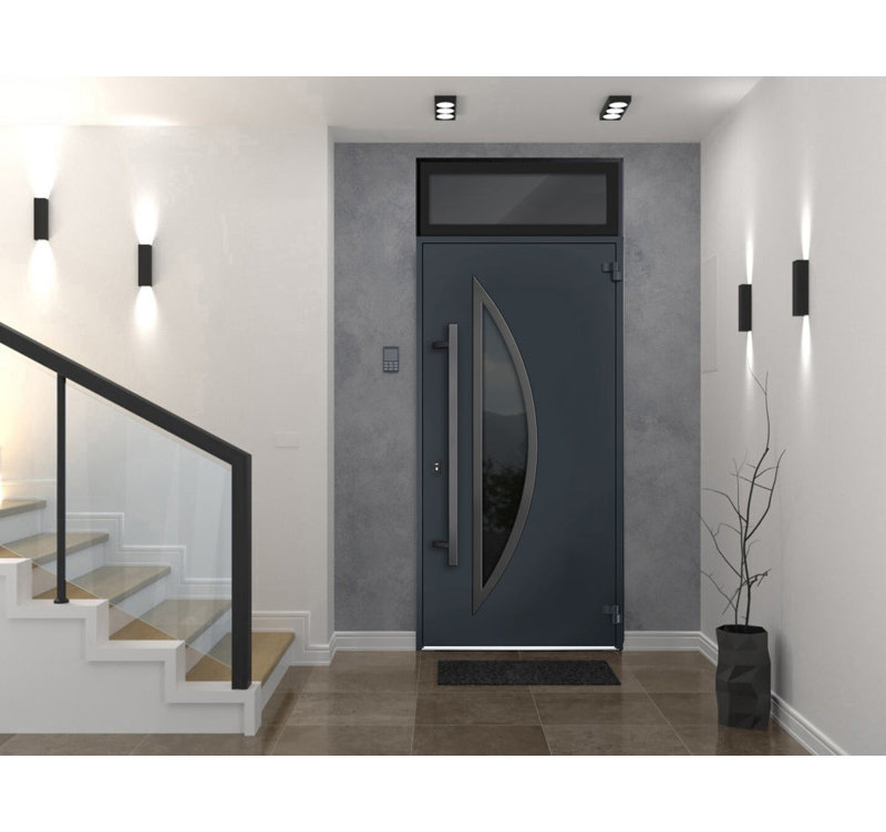 Front Exterior Prehung Steel Door Deux 6501 Anthracite Top Exterior Window Stainless Inserts Single Modern Painted