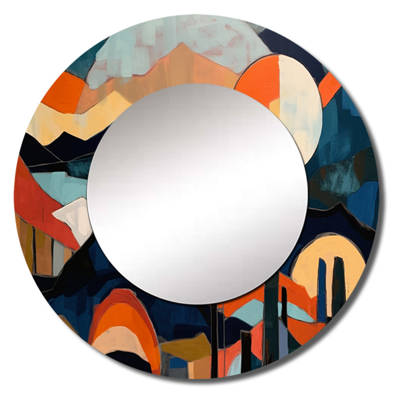 Sondria Mid Century Perspectives III - miroir mural moderne unique Mid-Century, miroir rond moderne, impression d'art en métal