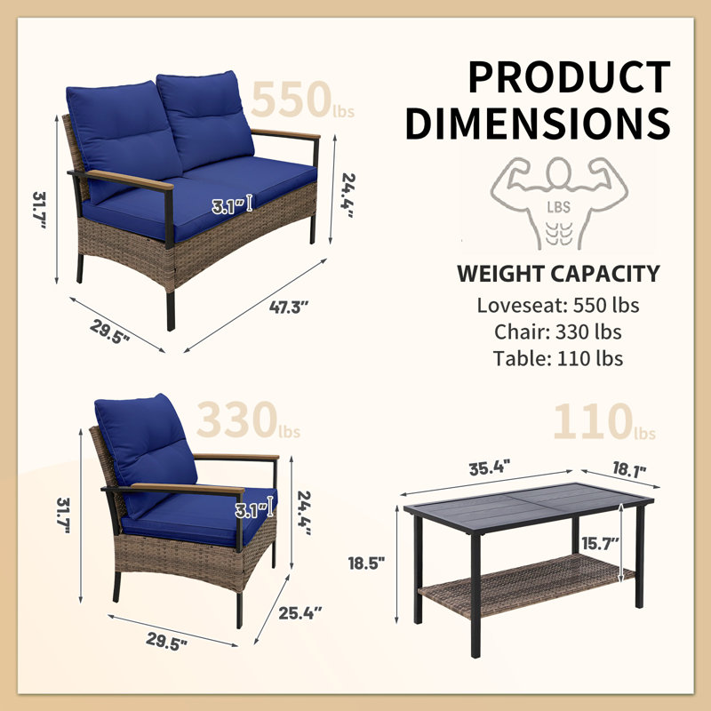 Nayellie 4 - Person Outdoor Seating Group with Cushions, Blue