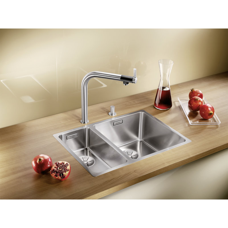 Andano 58.5 x 44cm Double Bowl Inset Kitchen Sink, Left