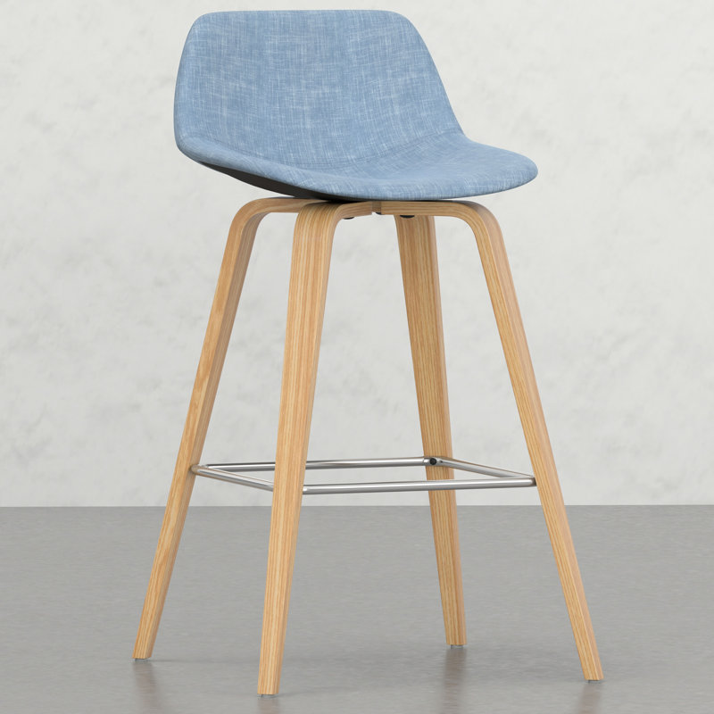 Counter/bar Height Stools (2) - Sleek Design, Denim Blue Upholstery, And 2 Counter Curved Back, Seat, Legs, Footrest For Comfort