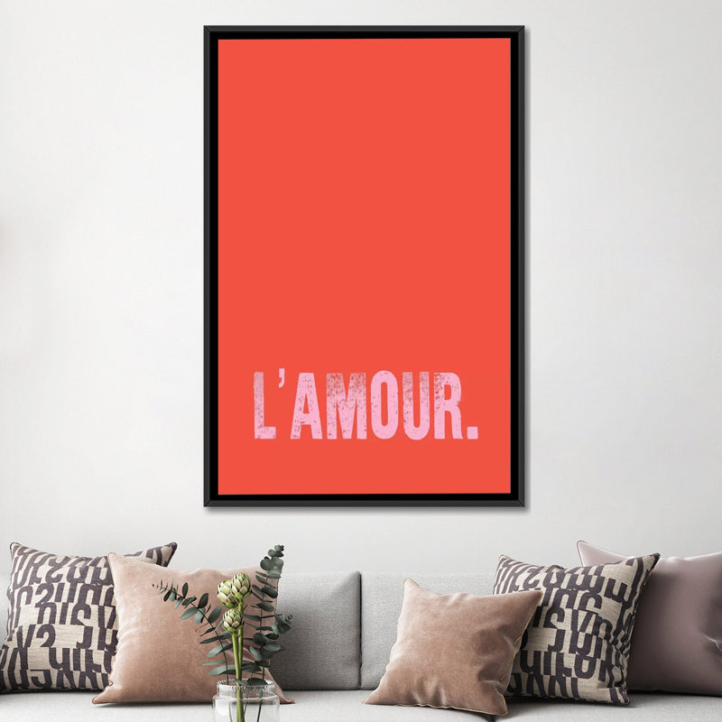 «L'Amour Red», impression sur toile, H 26 po x l 18 po x P 1,5 po, Toile avec cadre noir, Pas de tapis