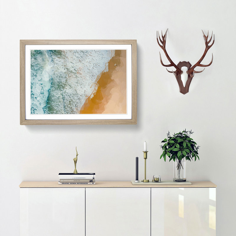 Surfers on the Gold Coast in Abstract - Picture Frame Graphic Art Print, Oak Framed, 27cm H x 36cm W x 2cm D