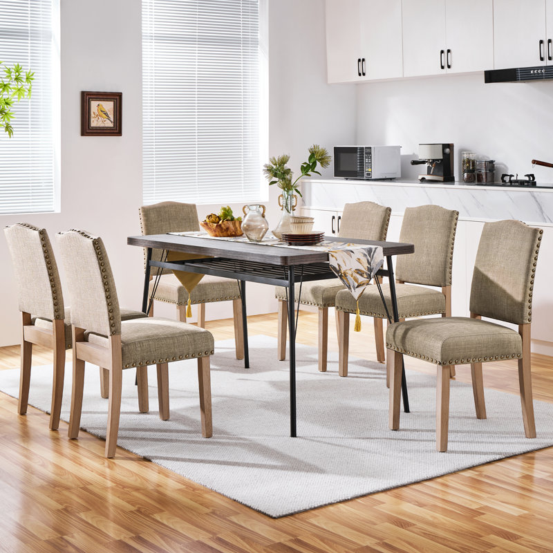 color 50.5cm H Rubberwood Leg Upholstered Side Chair, Khaki