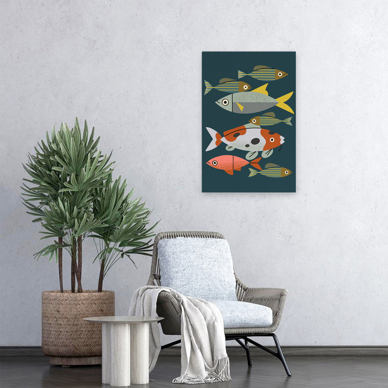 Poissons d'étang - animaux, faune, poissons, motifs, H 24 po x l 16 po