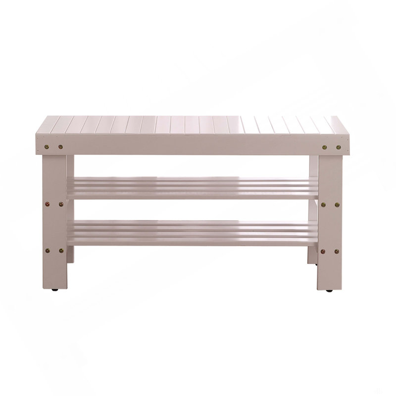 Banc à chaussures en bois massif de qualité Pina, finition, Blanc