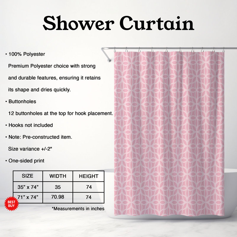 Rideau de douche Premium 14, Rose, H 74 po x l 71 po