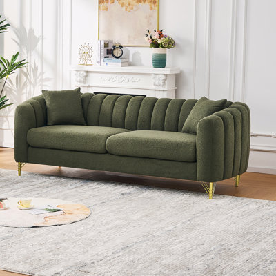 Canapé surdimensionné à 85 places en chenille 85 po - Canapé capitonné moderne avec pieds en métal doré, siège moelleux luxueux pour le salon