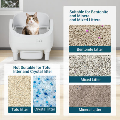 Litière intelligente autonettoyante pour chat, litière automatique à couvercle ouvert avec contrôle WiFi App, capteurs de sécurité, contrôle des odeurs ultra-silencieux, poubelle de 10,5 L pour chatons et chats adultes