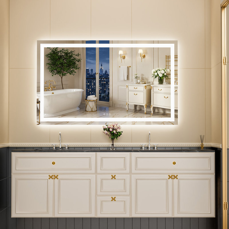 Miroir de salle de bain / meuble-lavabo à DEL lumineux certifié UL avant et arrière - verre trempé antibuée à intensité variable