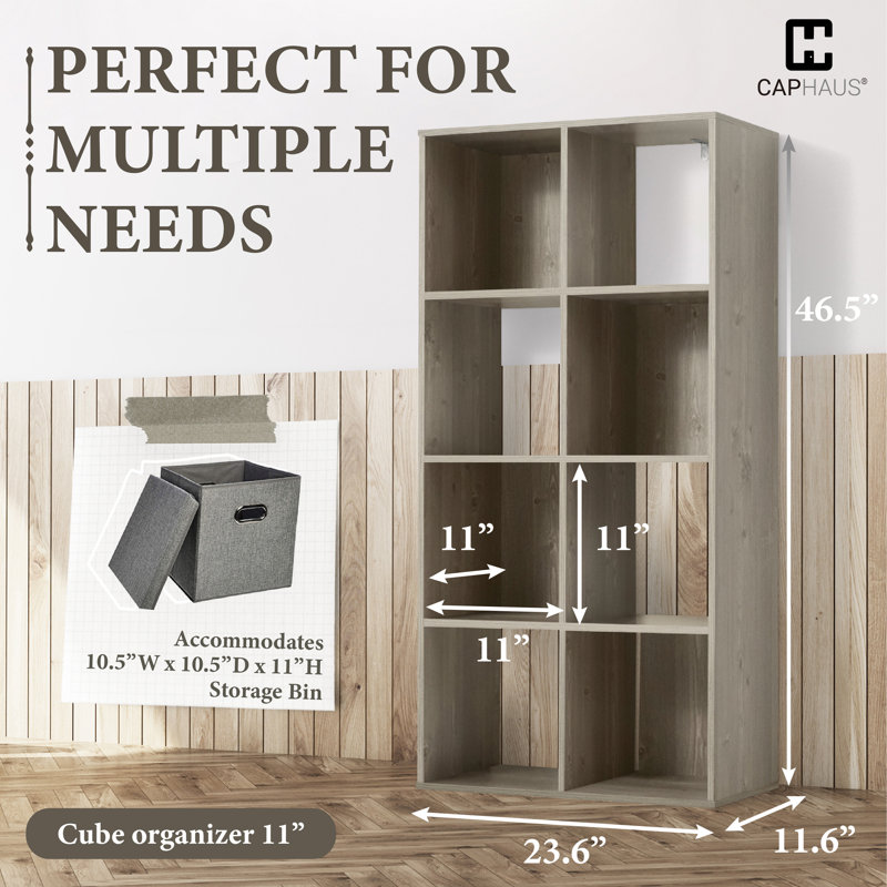 Étagère de rangement à 8 cubes, cloison de rangement pour la maison avec dossier, bibliothèque de rangement de 11 pouces, chêne gris rustique 