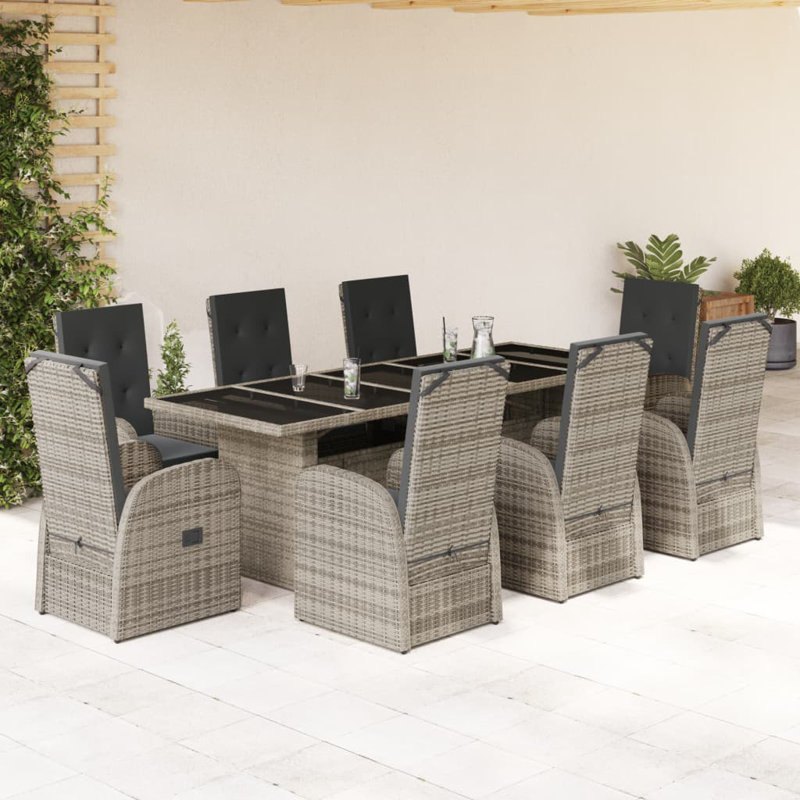 Patio Dining Set with Rectangular Table, 9 Pieces: Table, 8 Chairs