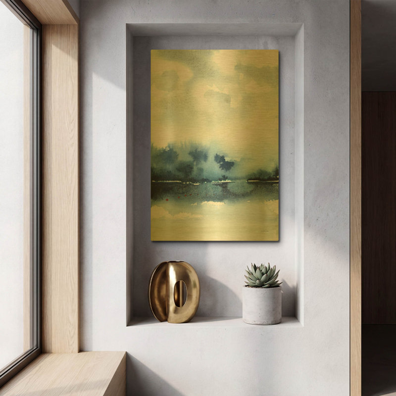 «Deep Blue Lake» par Katrina Pete, art mural en métal doré, 12 po x 16 po, 12 po x 16 po