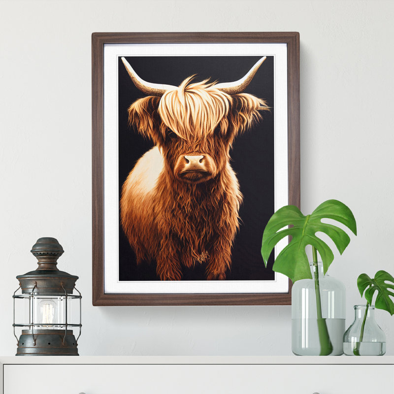 XV1022-4152X Splendid Highland Cow - Single Picture Frame Painting, Walnut, 46cm H x 34cm W x 2cm D