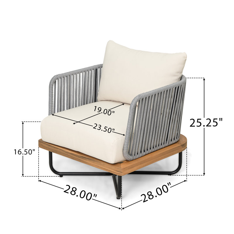 Ensemble de conversation d'extérieur en corde d'acacia tissé 4 pièces avec coussins Braylon (table non incluse)