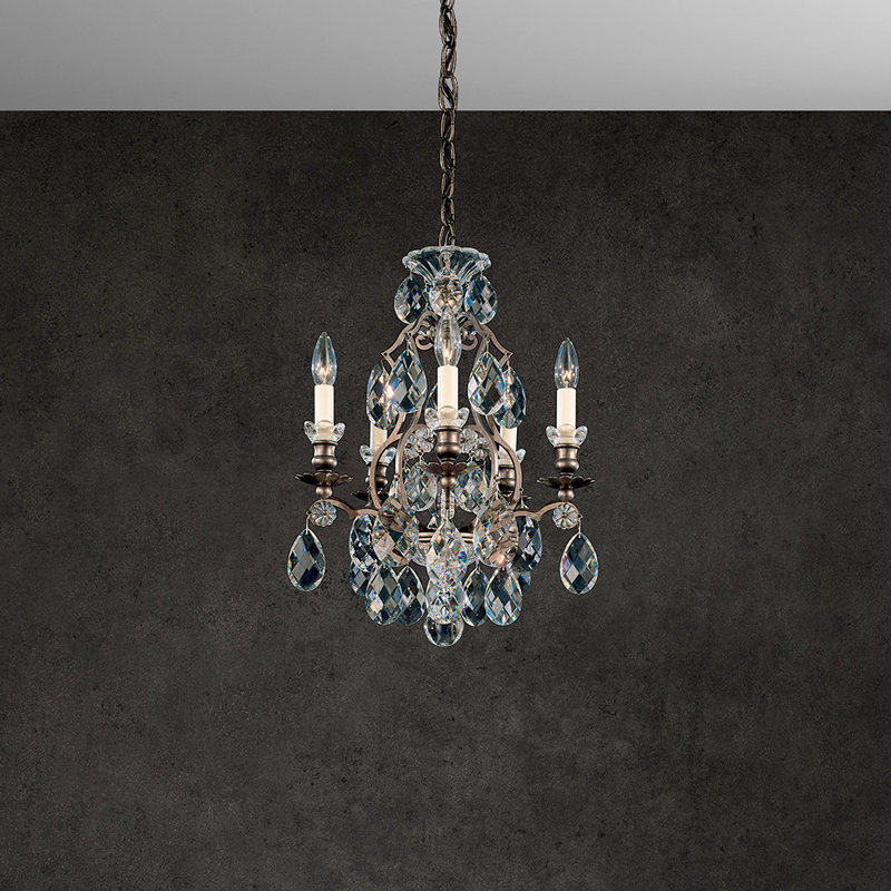 Renaissance 5 - Light Glass Chandelier, Clear Heritage Crystal, Heirloom Bronze