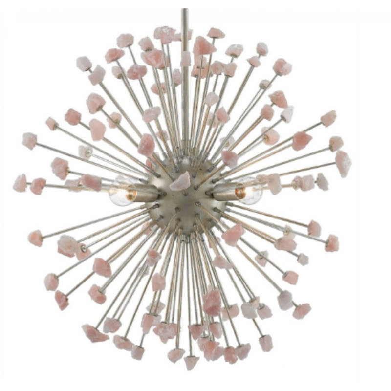 Lustre sphérique clair en forme de lune et de quartz Spoutnik, H 42 po x l 52 po x P 52 po, Améthyste, Nickel brossé