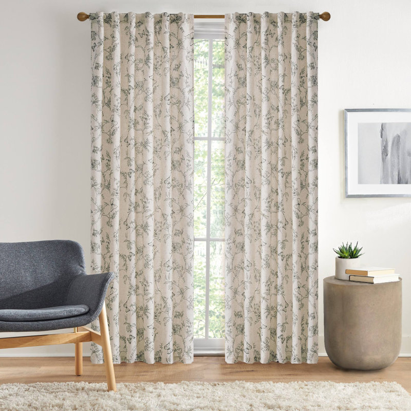 Ensemble de rideaux en lin à motif floral, passe-tringle / passe-tringle, ensemble de 2 panneaux, L 50 po x L 96 po