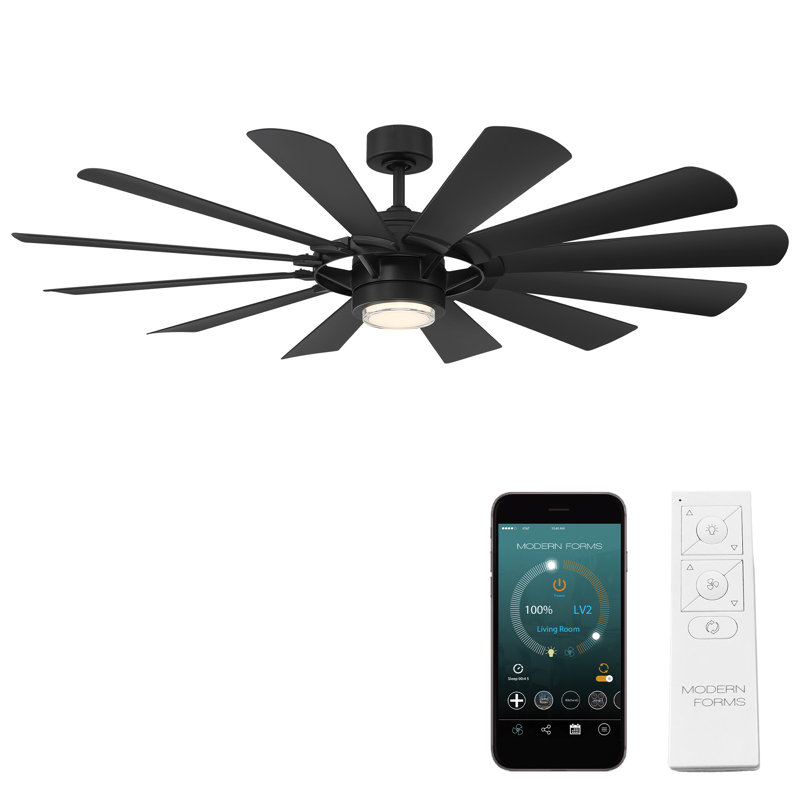 65" Wyndmill 12 - Blade Indoor/Outdoor Smart Ceiling Fan with Remote Control and LED Light Kit Included, Works With Alexa and iOS / Android App