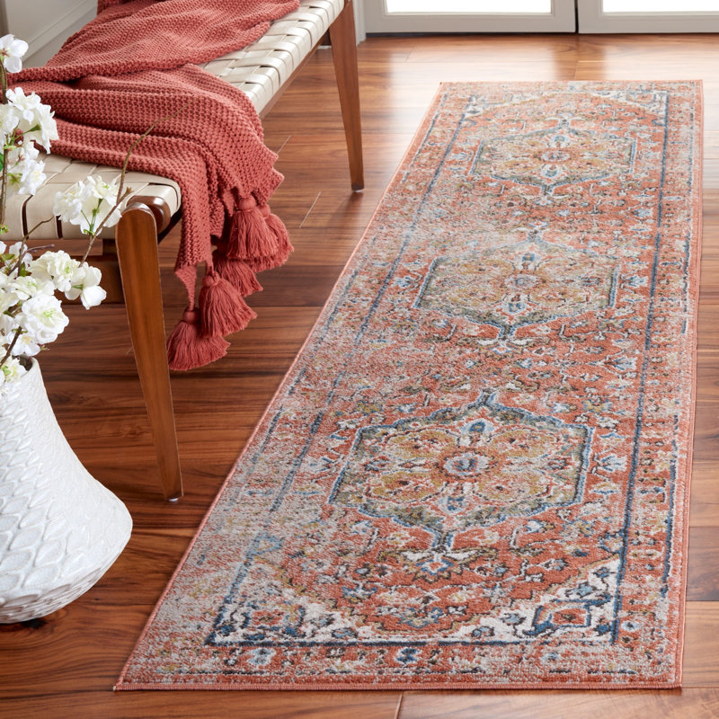 Tapis oriental rouille en polypropylène tissé à la machine Monaville, Tapis de couloir 2 pi 2 po x 8 pi