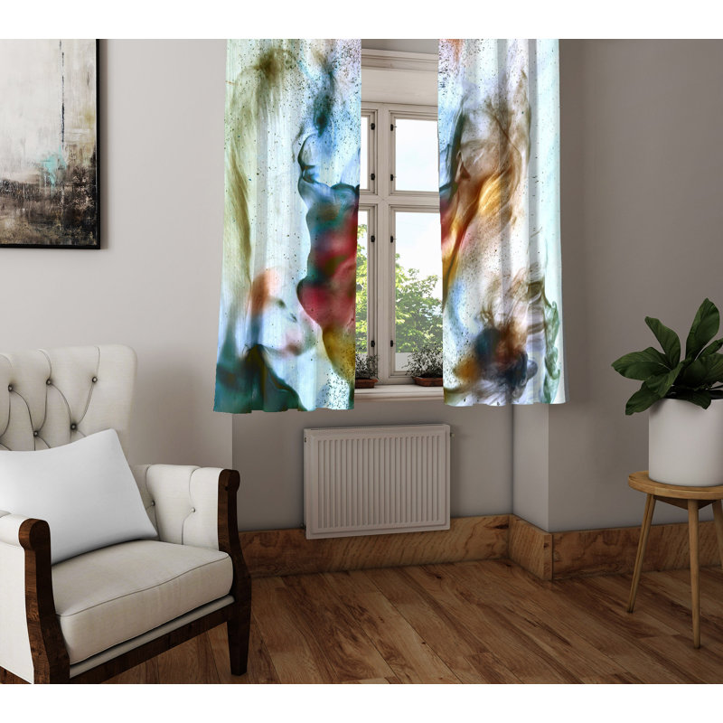 Panneaux de rideaux semi-transparents abstraits à imprimé aquarelle fumée, L 56 po x L 78 po