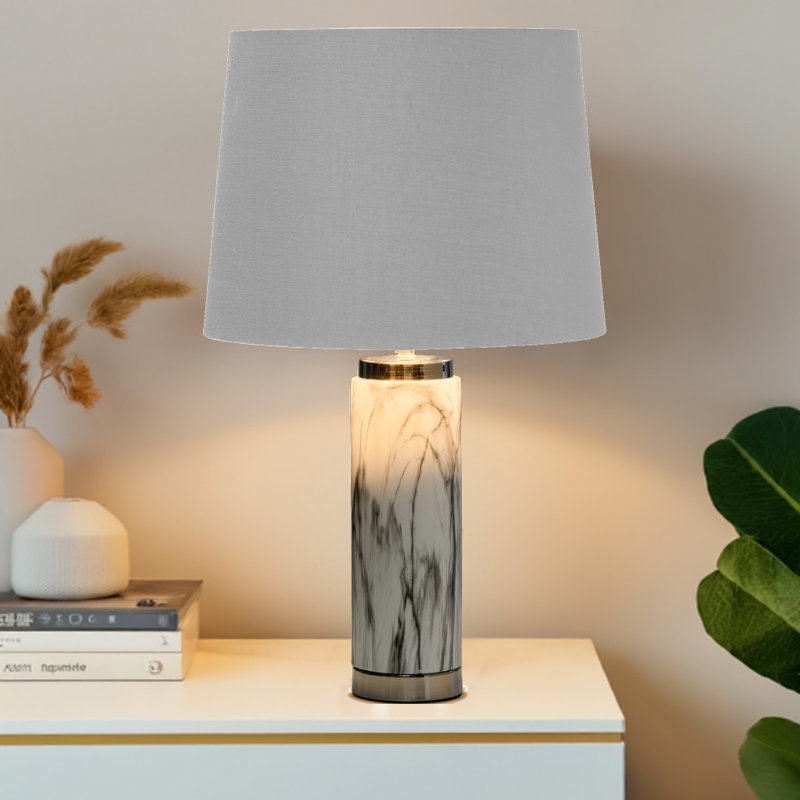 Alisander MARBLE EFFECT 56cm Table Lamp, Light Grey, Silver