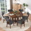Table de salle à manger ronde 47,24 po en bois aggloméré avec chaises en lin tissé 4/6 po, Farmhousefor Kitchen-2039988860-2039988862-2039988608