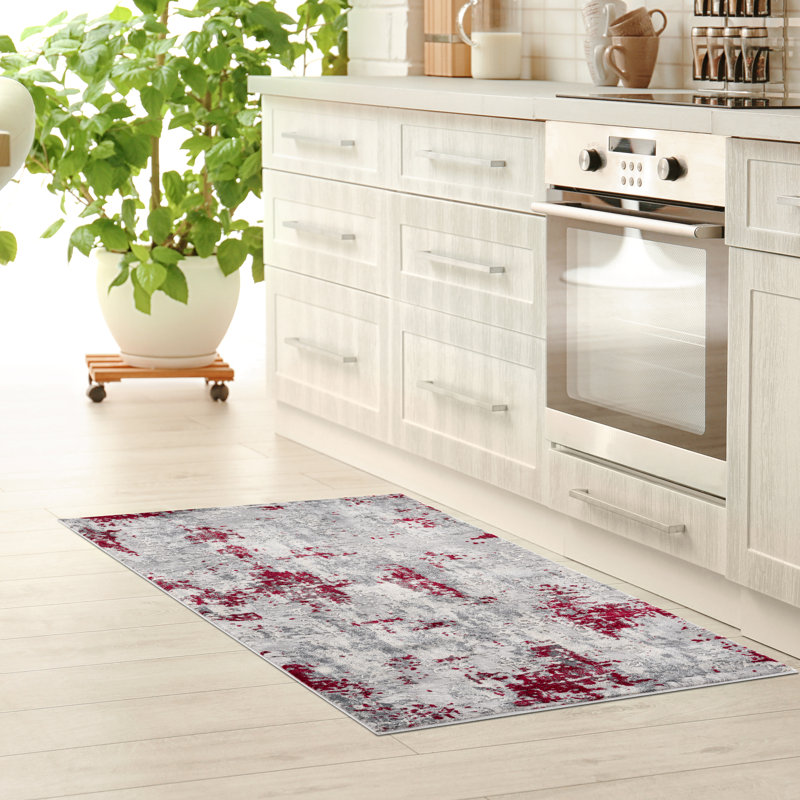 Red and Gray Abstract Area Rug, Rectangle 9'2" x 12'6"