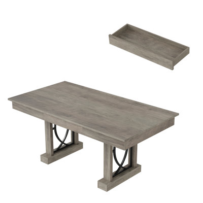 Spacious 71-Inch Dining Table for 6-8, Rectangular Wooden Table with Double Pedestal Base, 2 Storage Drawers