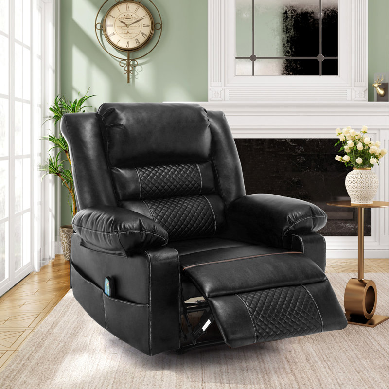 Fauteuil inclinable de massage en cuir respirant, Noir, noir, noir, noir
