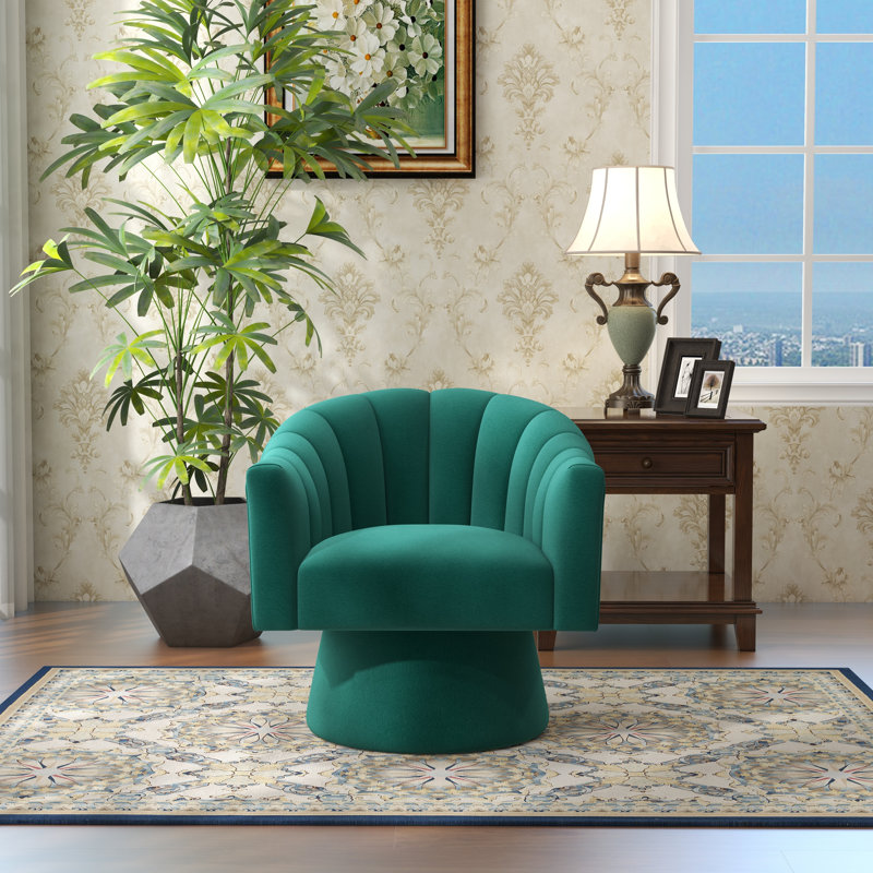 Fauteuil demi-tonneau pivotant de 25,2 po Iryanna, Velours vert, 2
