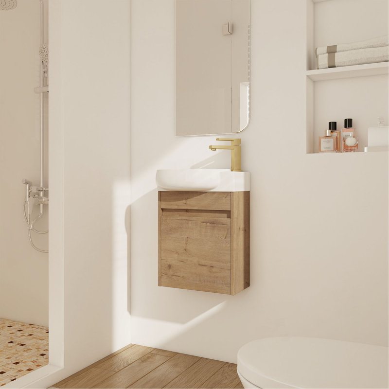 Meuble-lavabo à fermeture en douceur avec lavabo, 16 pouces pour petite salle de bain