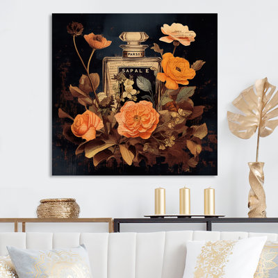 «Retro Perfume Bottle With Blossoming Roses», art mural sur toile