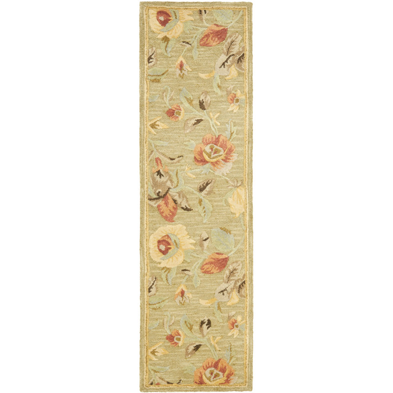 Emrick Hand Hooked Wool Floral Rug, Runner 2'3" x 8'