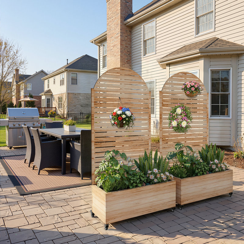 Metal Planter Wall with Trellis with Wheels,Arched Louver Raised Garden Bed with Drainage, Perfect for Climbing Plants, Vegetables and Flowers Outdoor&Indoor– Designed for Gardening Enthusiasts