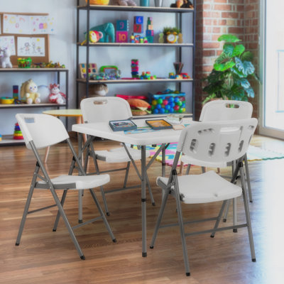 Table pliante carrée Regency Trestle Series 34 po, en plastique moulé par soufflage de qualité commerciale - Blanche