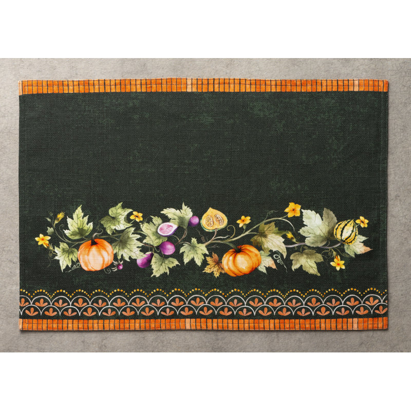 Maison d'Hermine Pumpkin Garden - Dark Green 100% Cotton Placemats Set 4 - 13" x 19"