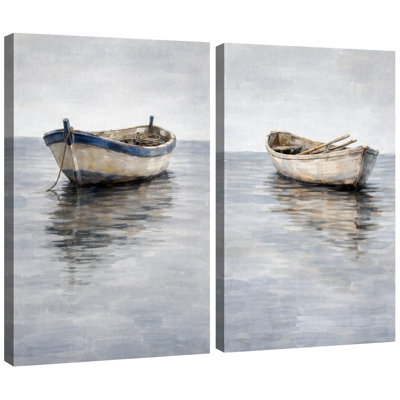 «Minimalist Boat on Water», impression de chambre à coucher côtière, impression sur toile encadrée, 2 pièces