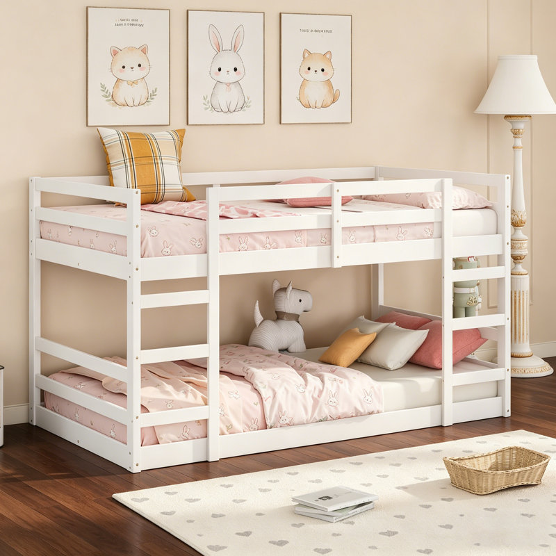 Lit simple superposé simple avec échelle, structure en bois de pin durable, conception peu encombrante pour les petites pièces et les soirées pyjama
