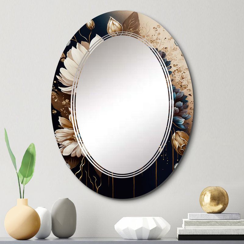 Radha Brown Daisy Bunch I - Floral Daisy Wall Mirror, 30" x 20"