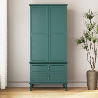 70.86" Mid-Century Style Freestanding Wooden Wardrobe with 2 Drawers