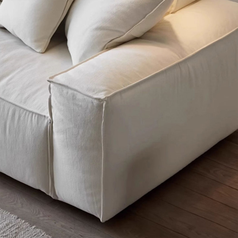 Canapé modulaire en coton et lin blanc, H 27,56 po x l 110,24 po x P 39,37 po, 4