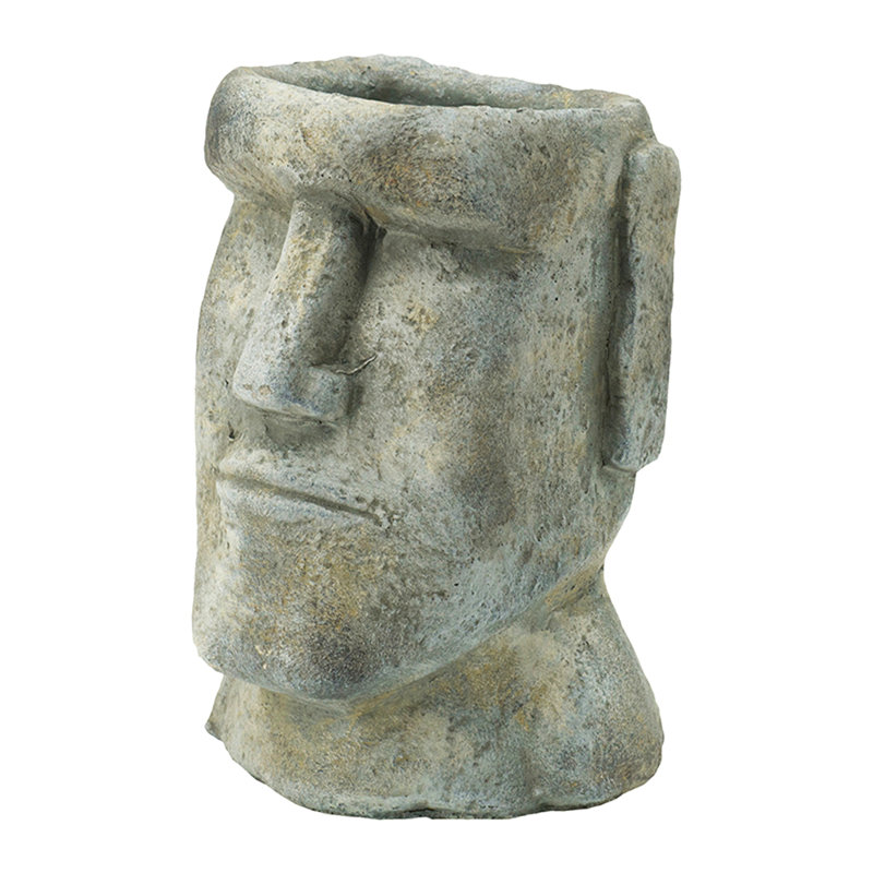 Easter Island Cement Planter, 9" H x 5" W x 5.5" D
