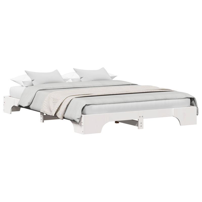 Bed Frame Solid Pine Wood, European Double (140 x 200 cm), White