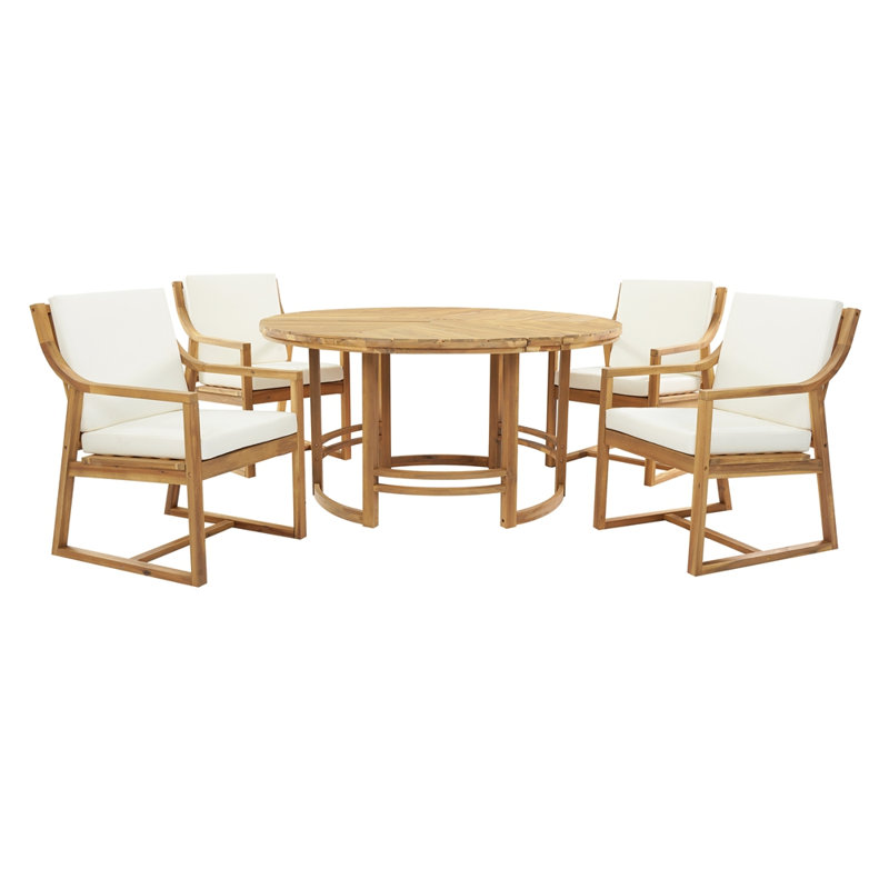 Ensemble repas d'extérieur 5 pièces, Teck clair