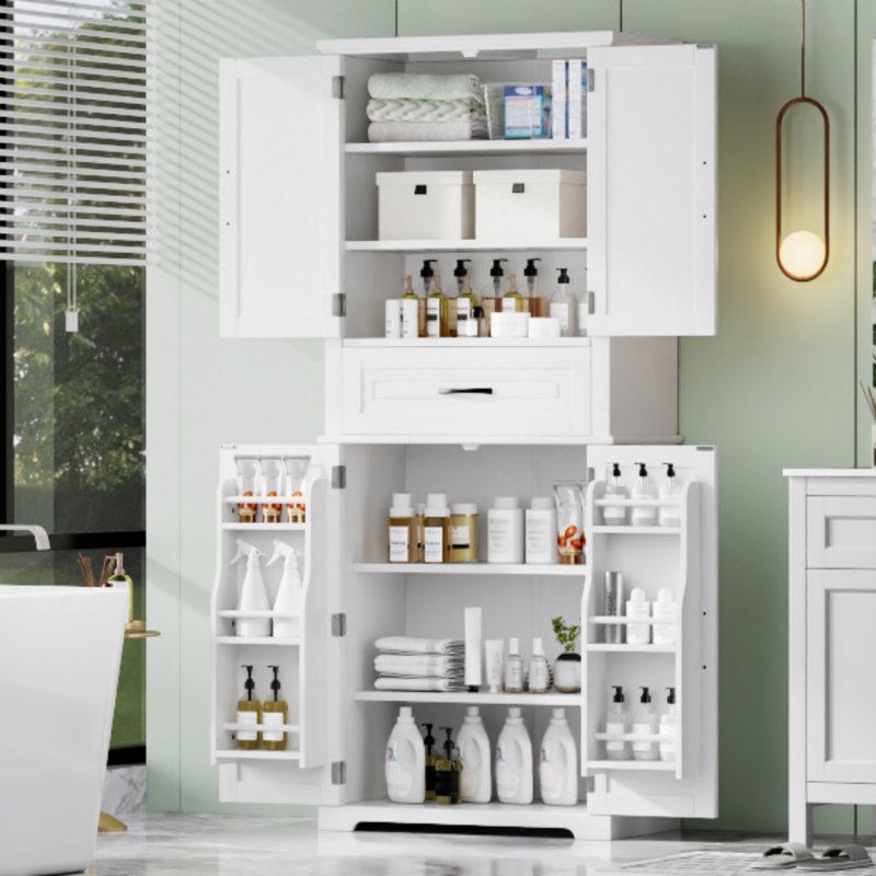 Bathroom Storage Cabinet With Multi-Functional Storage Space, Drawer With Slide Rails, Adjustable Shelf, White